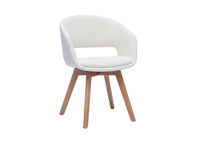Sedia scandinava in tessuto effetto lana bouclé bianco e legno massello chiaro PRISMA