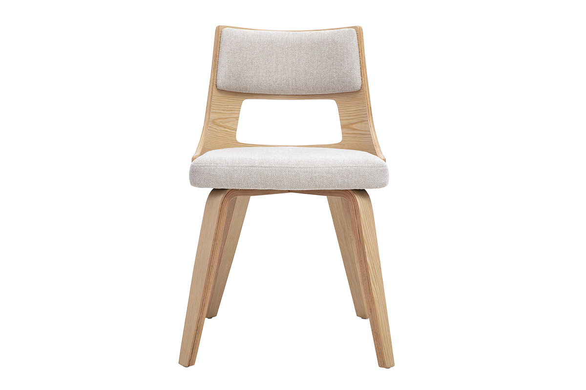 Chaise scandinave GARBO in tessuto beige e legno chiaro, vista frontale.