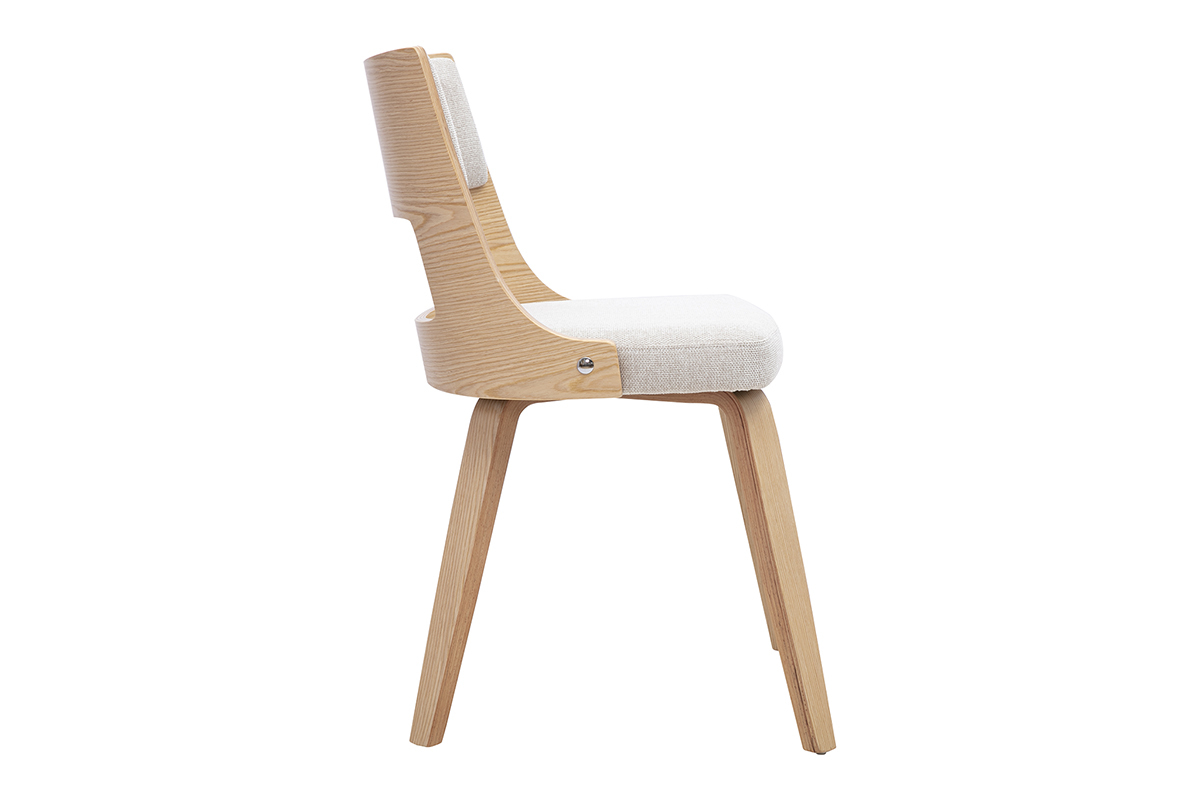 Sedia scandinava in tessuto beige e legno chiaro, vista di profilo
