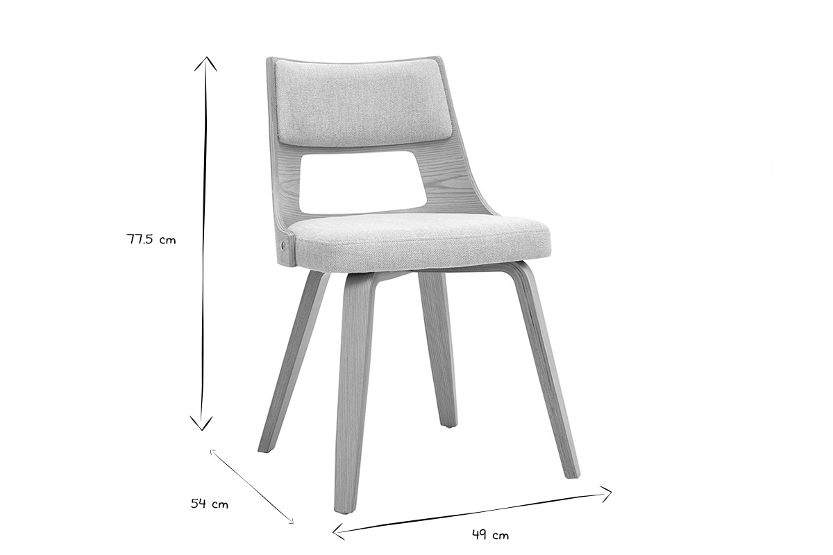 Dimensioni della sedia scandinava GARBO: L49 x P54 x H77,5 cm in bianco e nero.