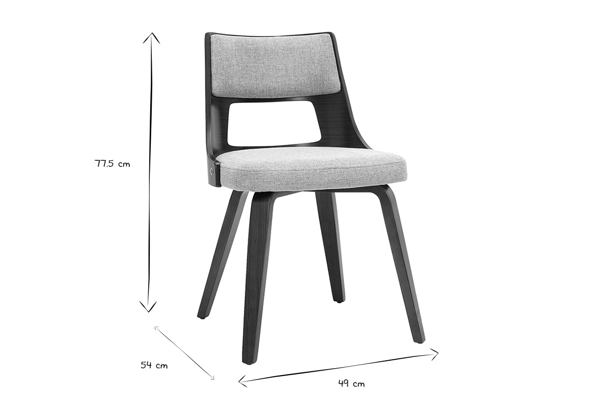 Dimensioni della sedia scandinava GARBO in bianco e nero: L49 x P54 x H77,5 cm.