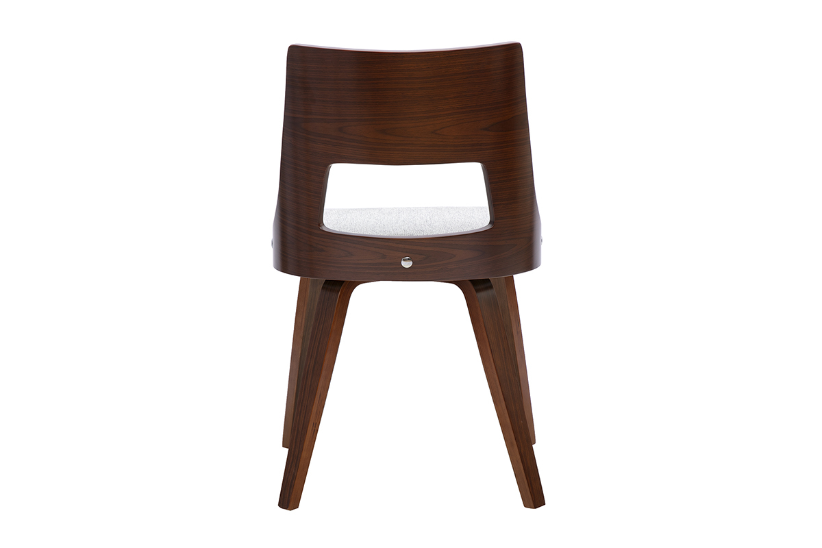 Sedia scandinava GARBO in tessuto grigio e legno scuro, vista posteriore