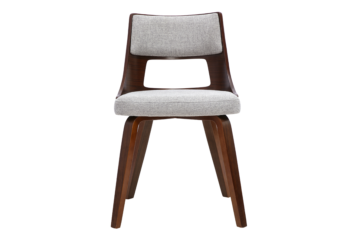 Sedia scandinava GARBO in tessuto grigio con base in legno scuro, vista frontale