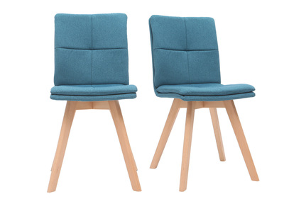 Sedia scandinava tessuto blu gambe legno chiaro gruppo di 2 THEA