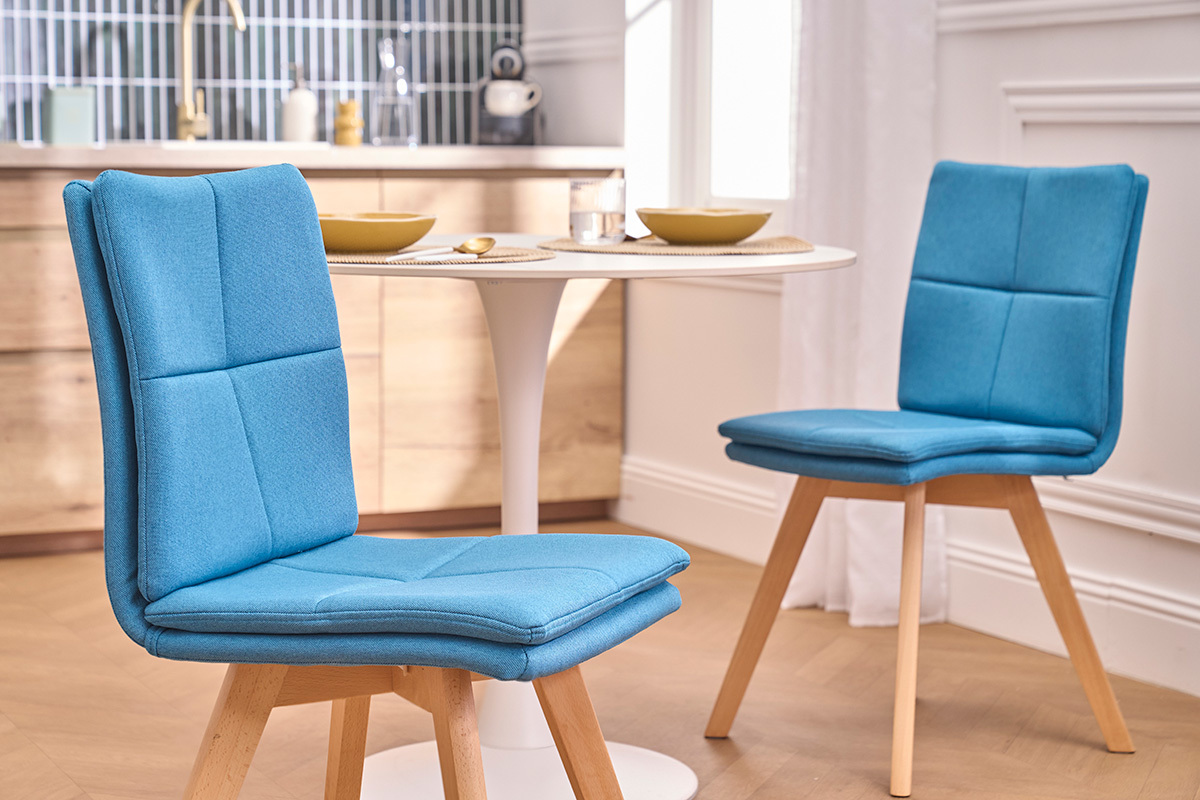 Sedia scandinava tessuto blu gambe legno chiaro set di 2 THEA