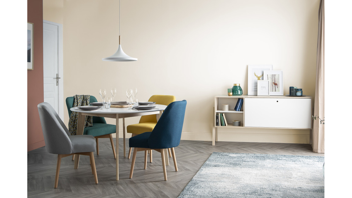 Sedia scandinava tessuto foglia di t piedi in legno chiaro LIV