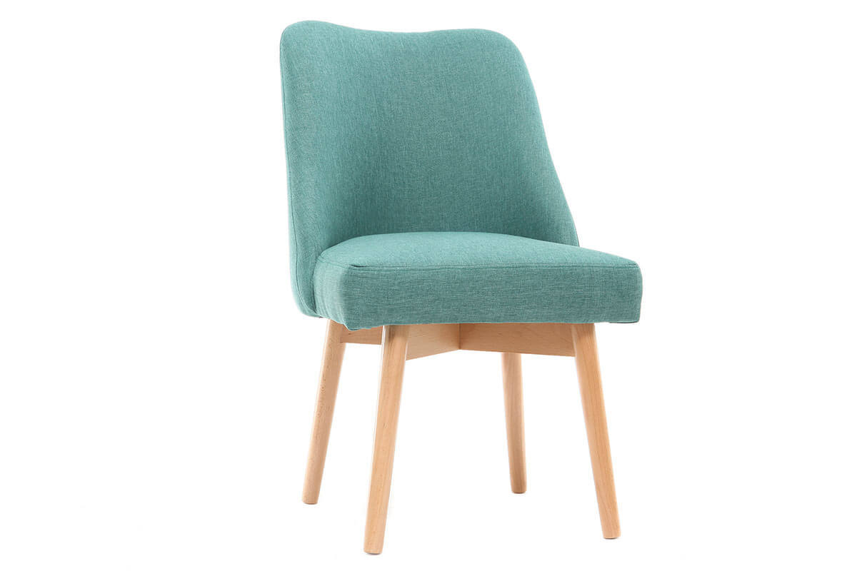 Sedia scandinava tessuto turchese piedi in legno chiaro LIV
