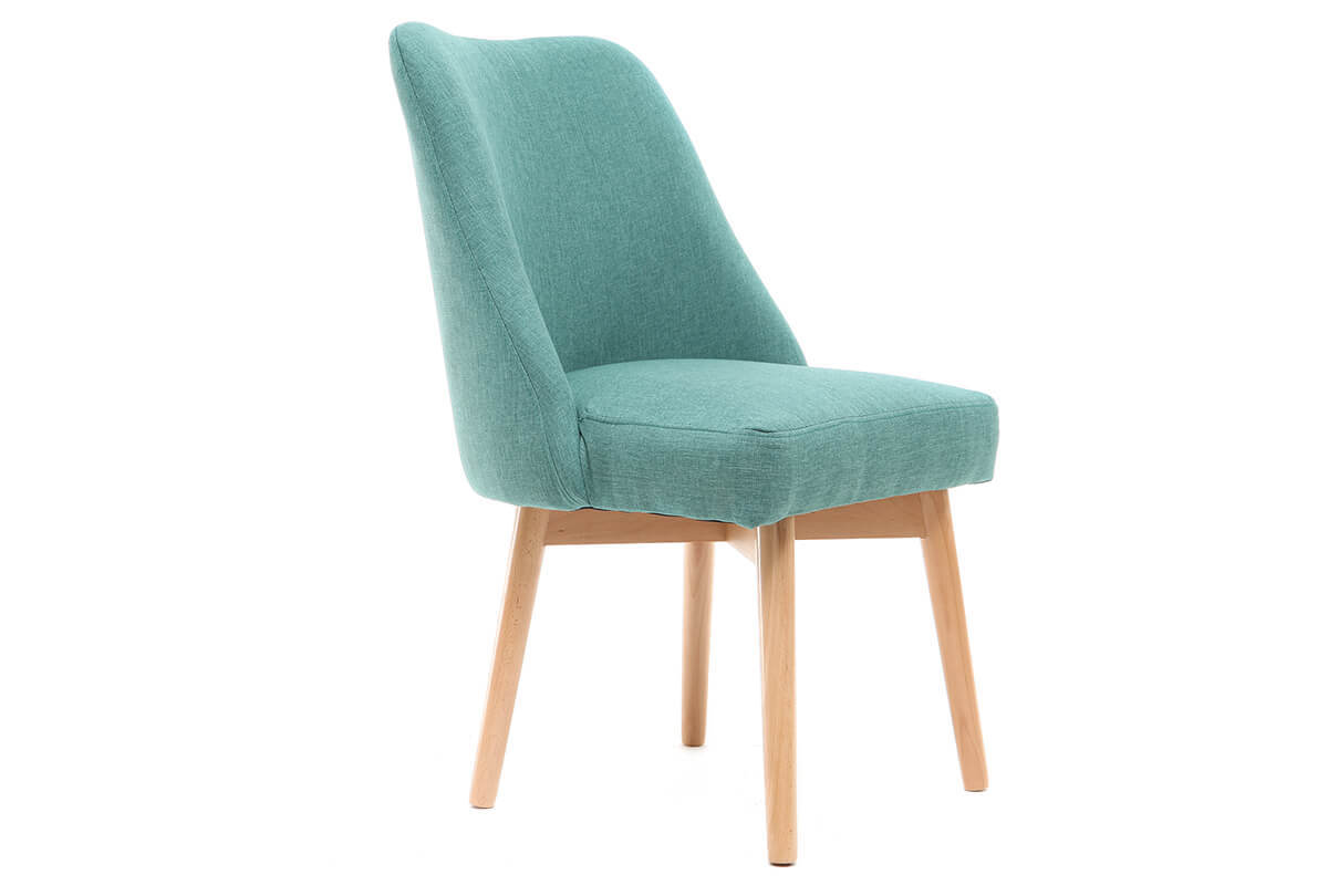 Sedia scandinava tessuto turchese piedi in legno chiaro LIV