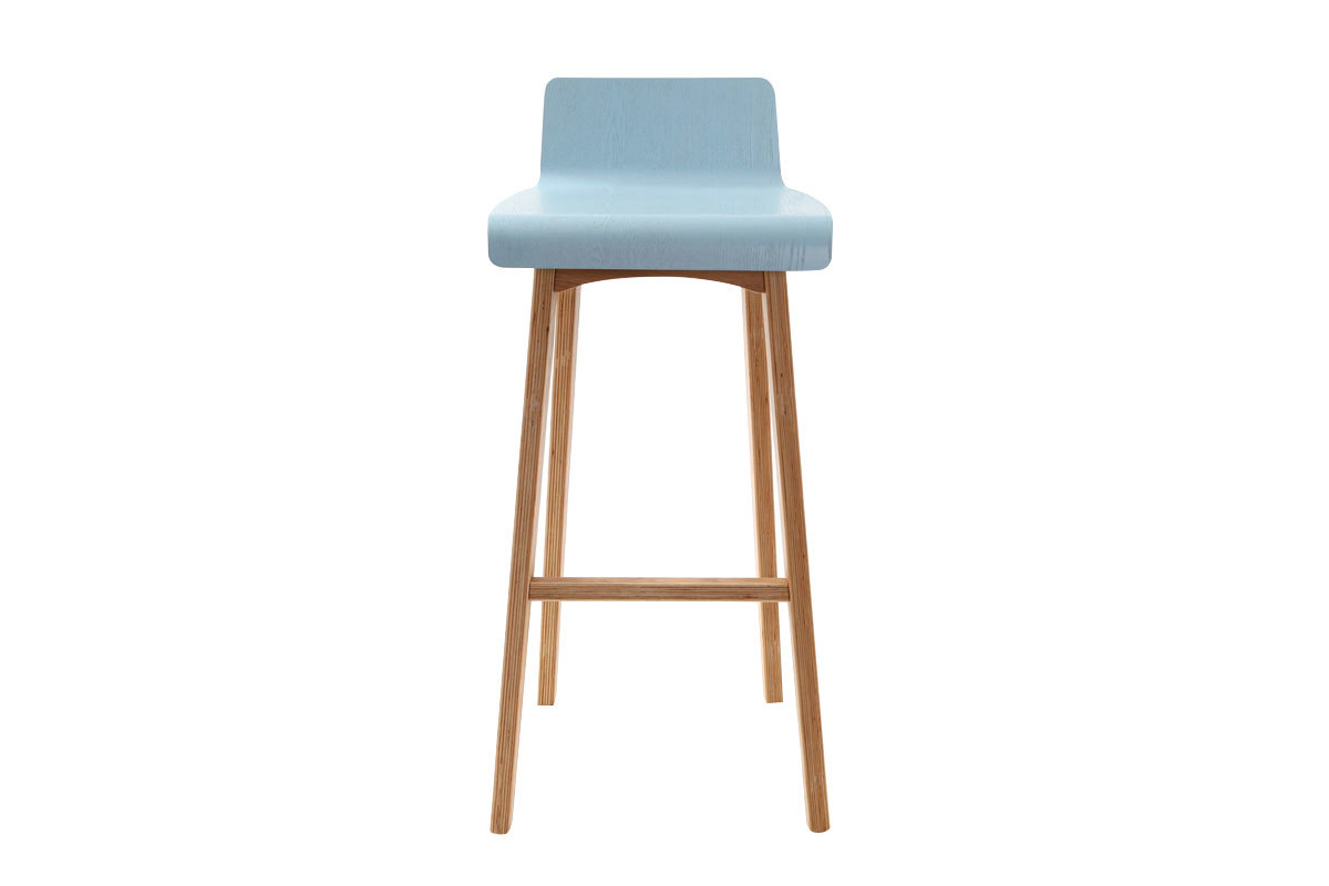 Sedia / sgabello da bar piedi in faggio seduta blu chiaro 75 cm BALTIK