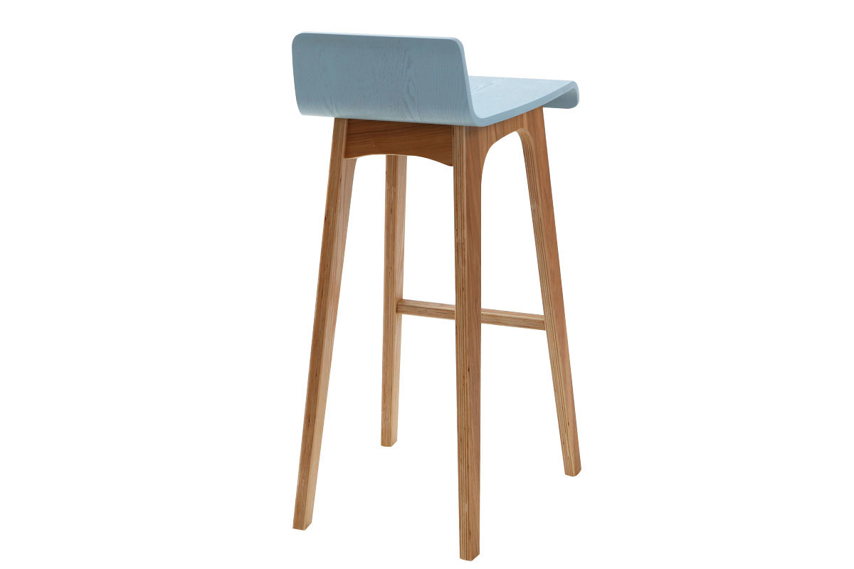 Sedia / sgabello da bar piedi in faggio seduta blu chiaro 75 cm BALTIK