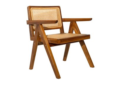 Sedia vintage in legno massello di teak e motivo a intreccio rattan JANNIE