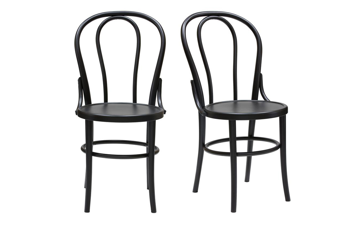 Sedie bistrot massello di faggio nero (set di 2) PRUNE