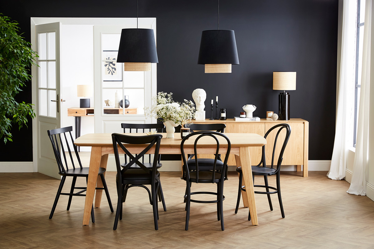 Sedie bistrot massello di faggio nero (set di 2) PRUNE