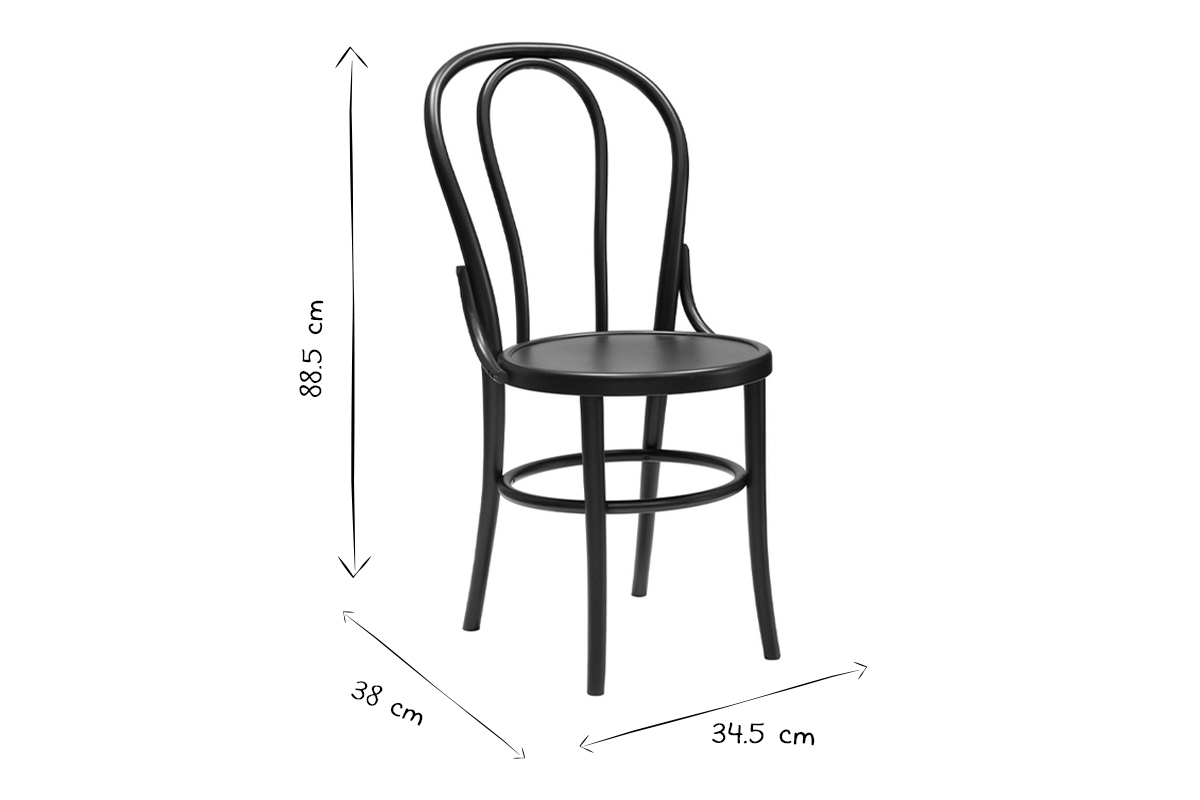 Sedie bistrot massello di faggio nero (set di 2) PRUNE