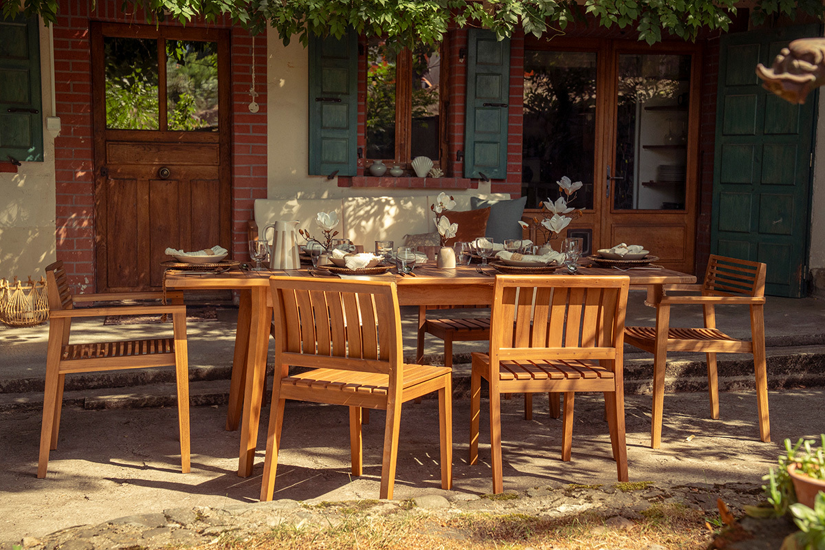 Sedie da giardino impilabili in legno di teak massello (lotto da 2) TECKA