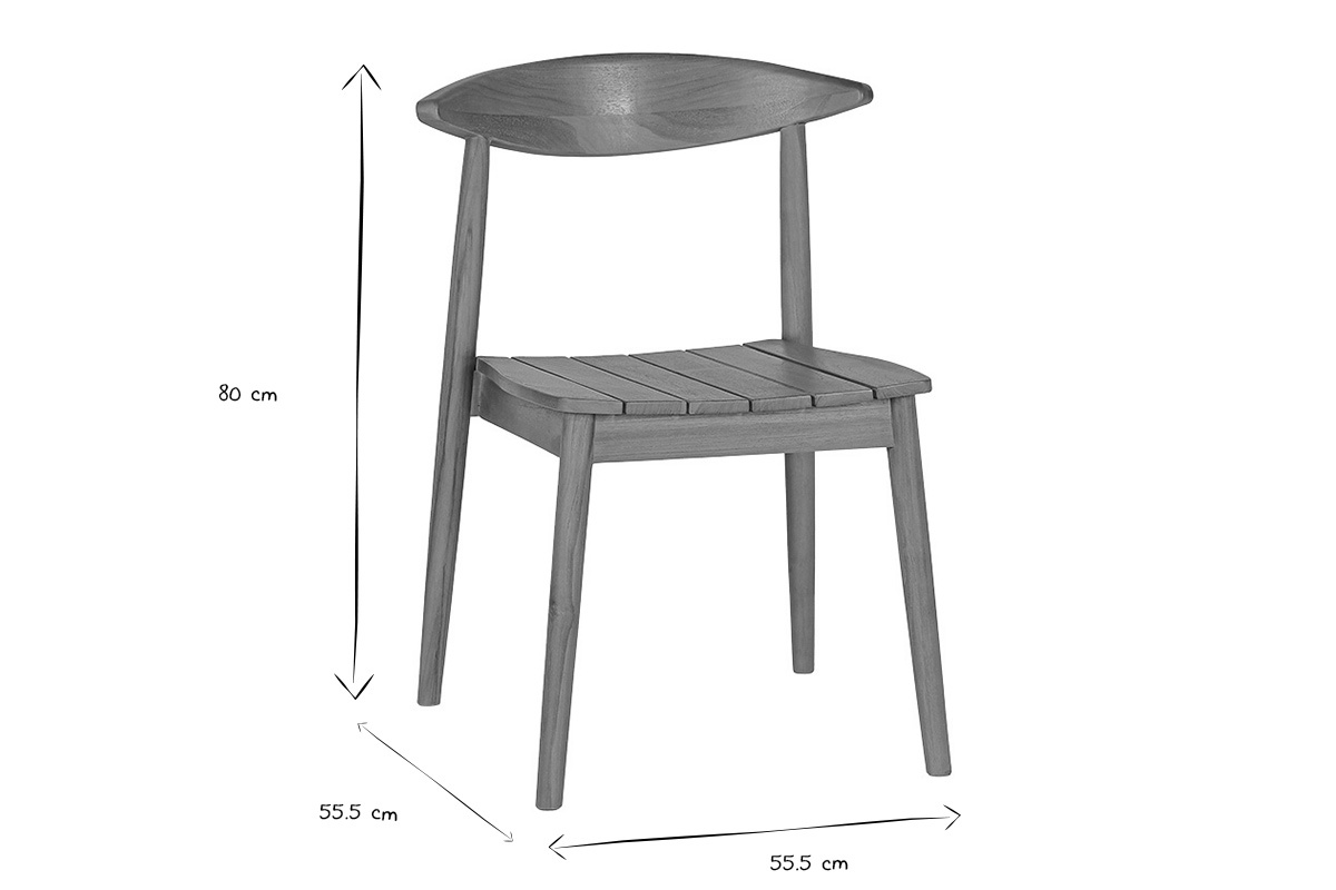 Dimensioni delle sedie da giardino SAGARA: L55.5 x P55.5 x H80 cm in nero e bianco.