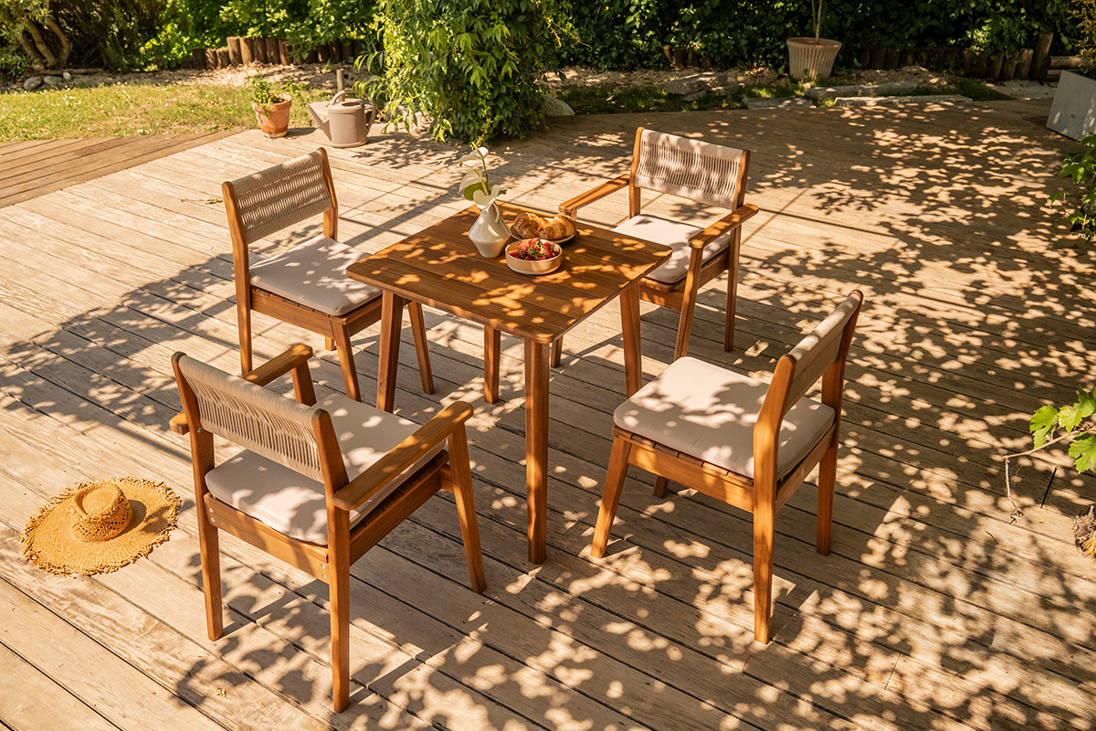 Sedie da giardino in legno massiccio e corda intrecciata (set di 2) ZEPHYR