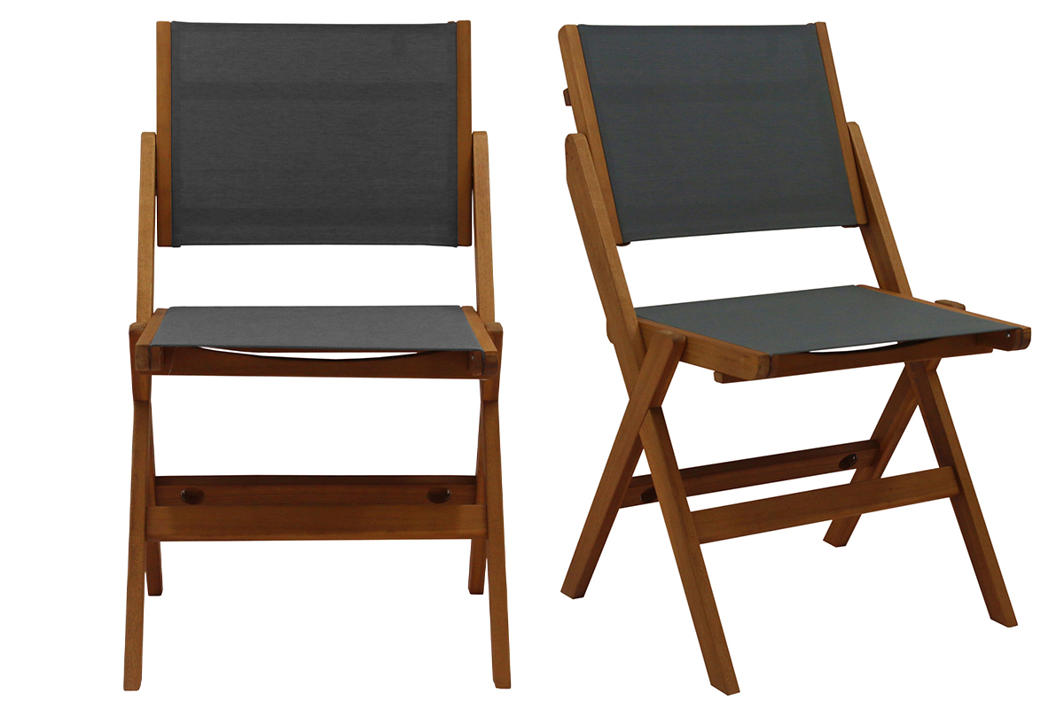 Sedie da giardino pieghevoli grigio scuro e legno massello (set di 2) APIK