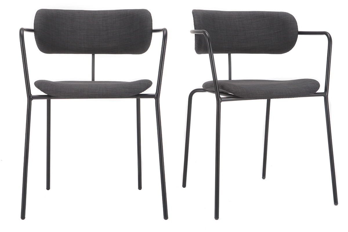 Sedie design impilabili in metallo Nero e tessuto Grigio scuro (lotto di 2) ANGEL