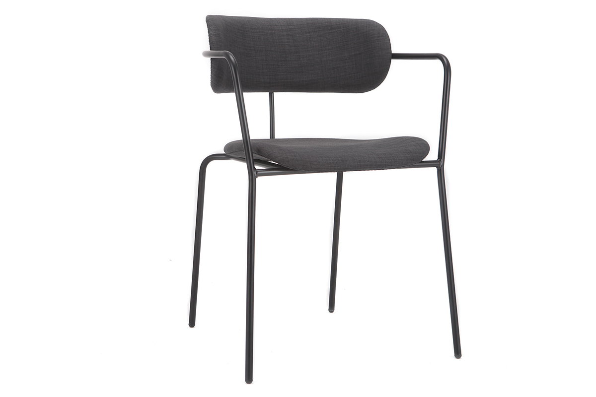 Sedie design impilabili in metallo Nero e tessuto Grigio scuro (lotto di 2) ANGEL