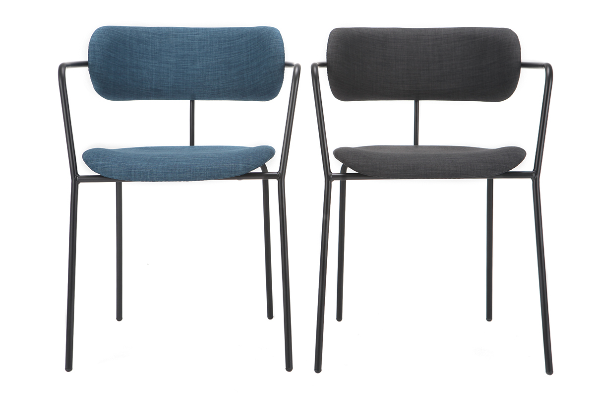 Sedie design impilabili in metallo Nero e tessuto Grigio scuro (lotto di 2) ANGEL