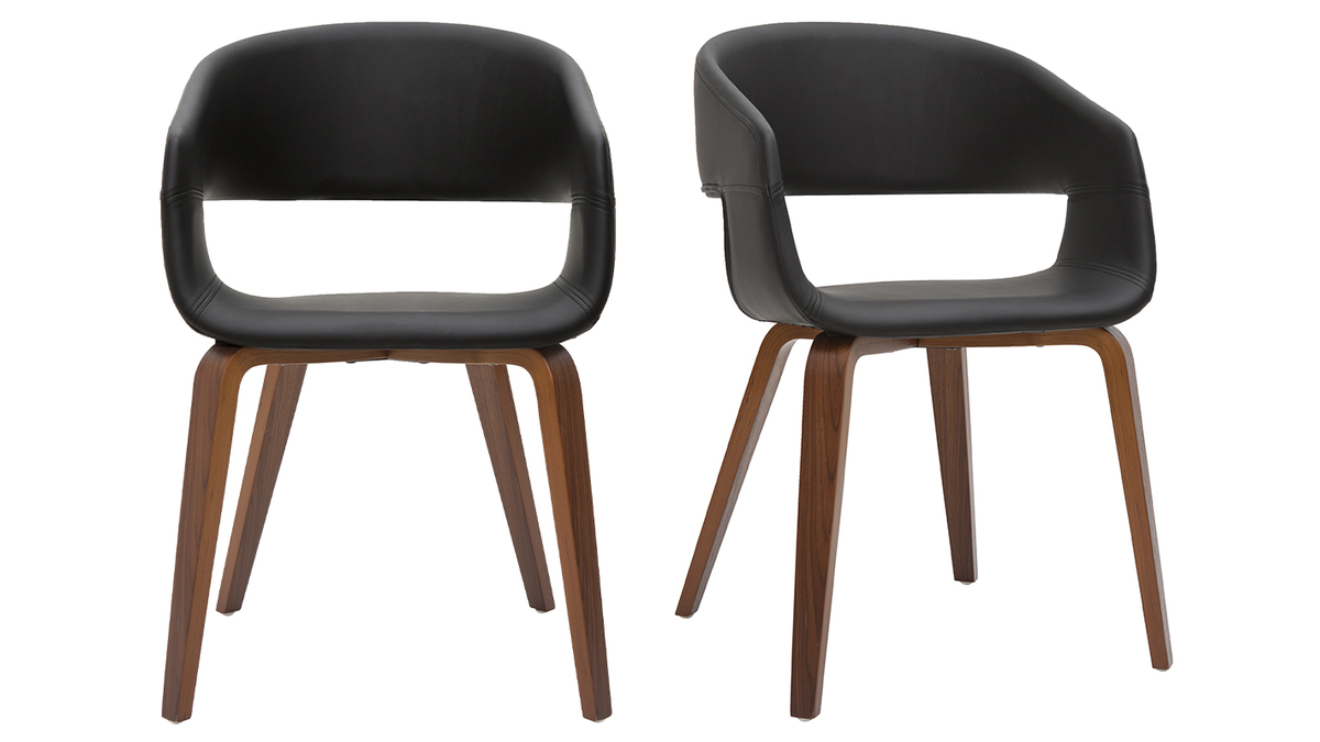 Sedie design in poliuretano nero e base in legno scuro (set di 2) SLAM