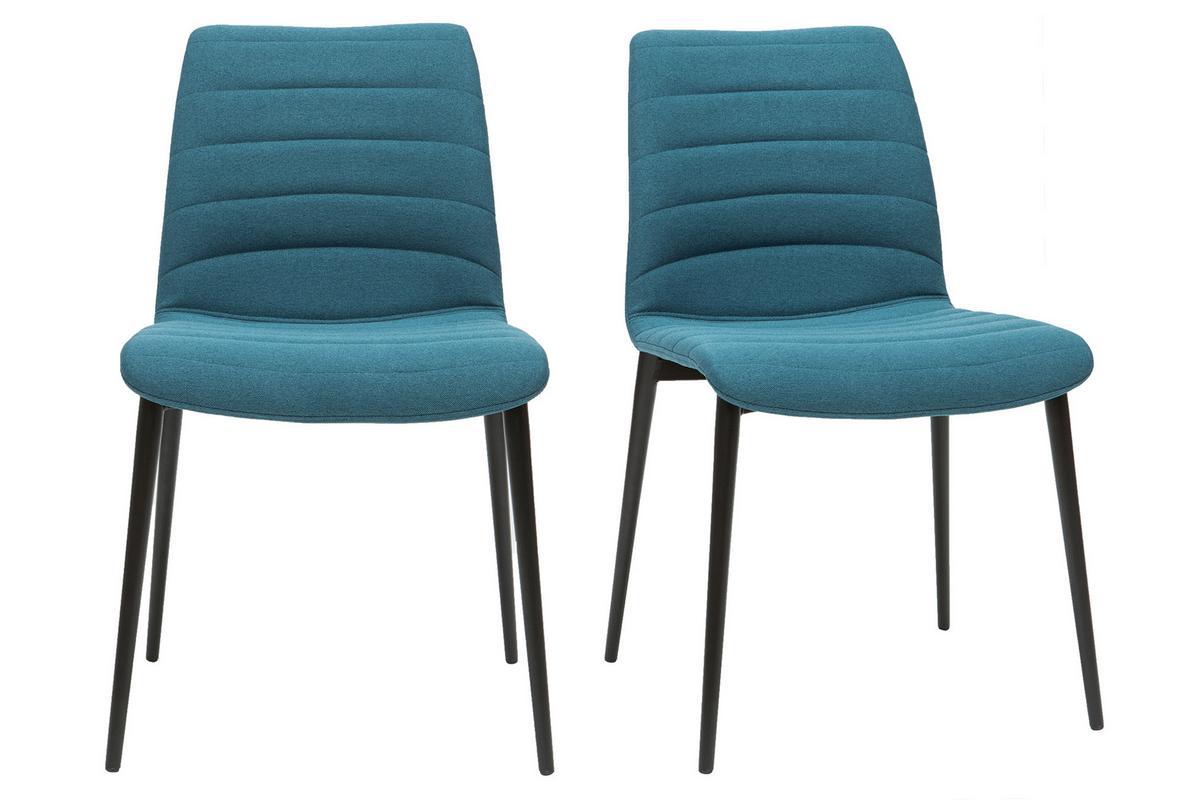 Sedie design in tessuto blu anatra e metallo nero (set di 2) ZADIG