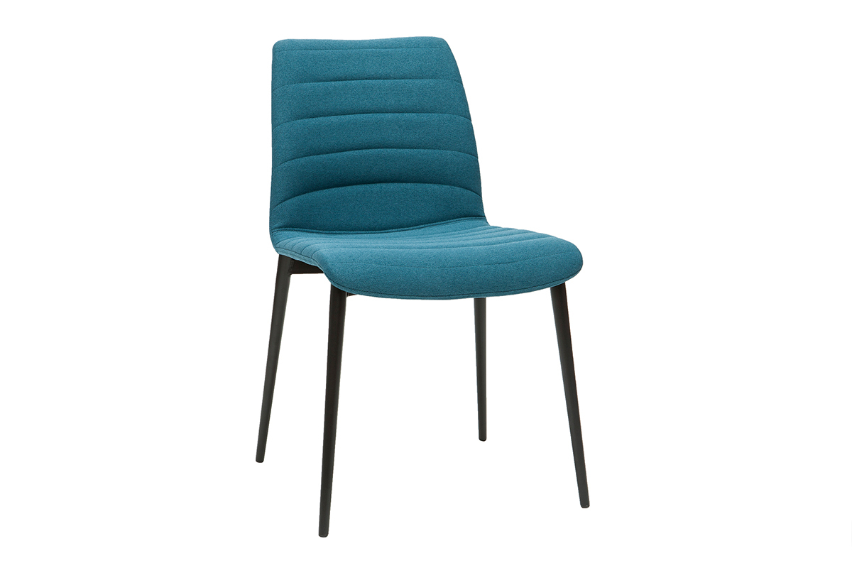Sedie design in tessuto blu anatra e metallo nero (set di 2) ZADIG