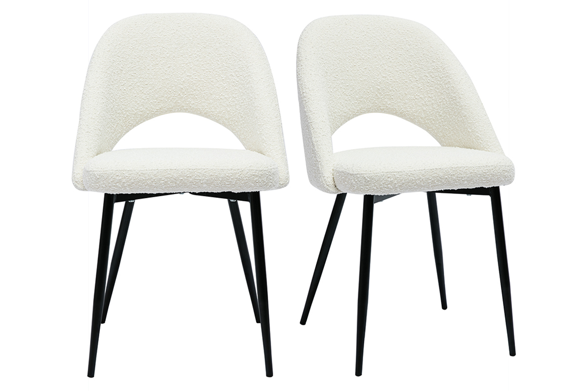 Sedie design in tessuto effetto lana boucl bianco e metallo nero (set di 2) COSETTE
