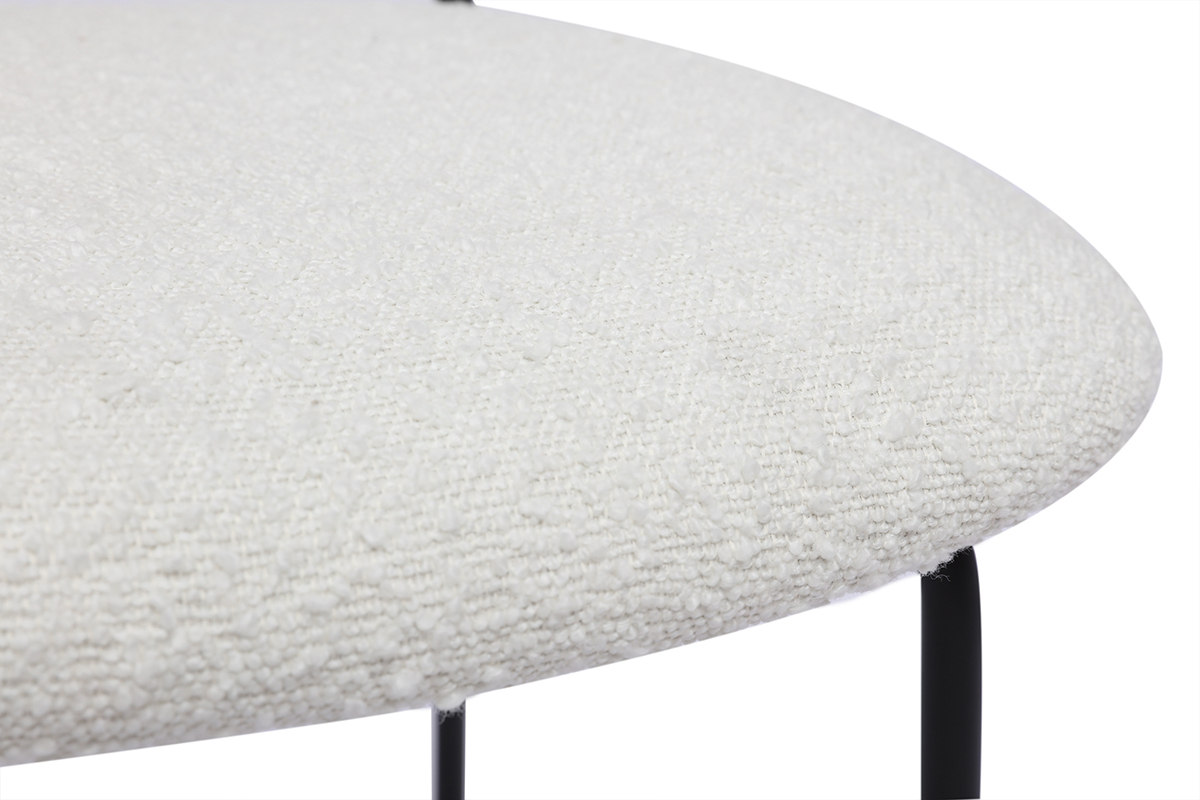 Sedie design in tessuto effetto lana ricciolo bianco, metallo nero e intreccio di rattan (set di 2) MIRANDA