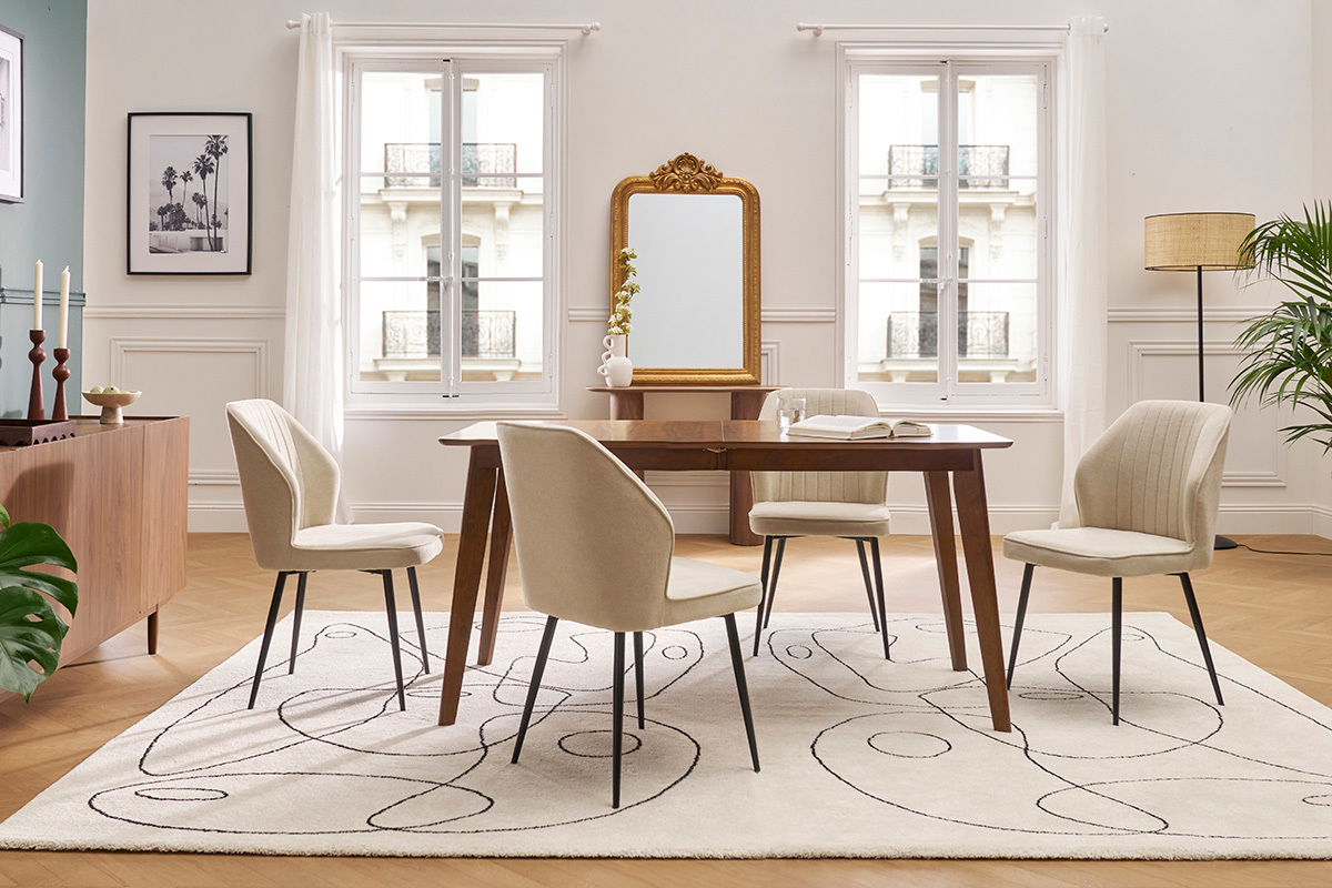 Sedie design in tessuto effetto velluto beige e base metallo nero (set di 2) FANETTE