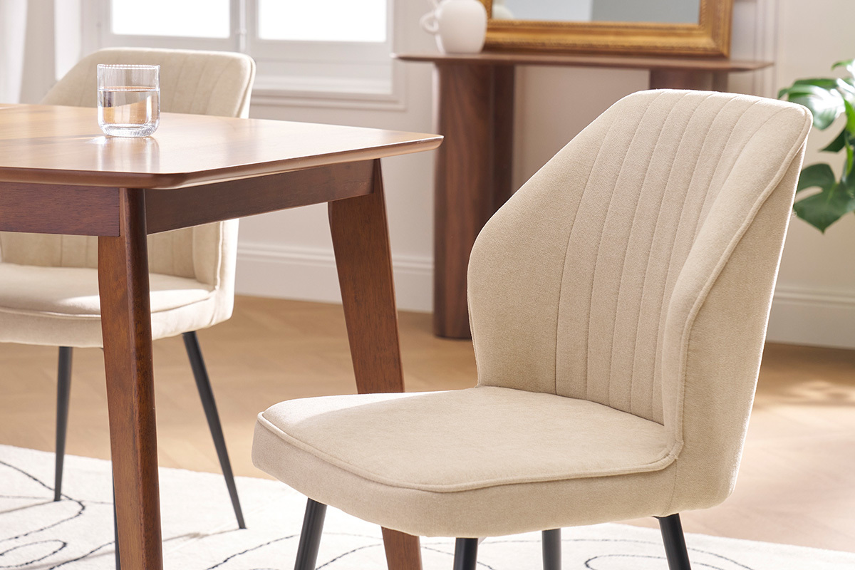 Sedie design in tessuto effetto velluto beige e base metallo nero (set di 2) FANETTE