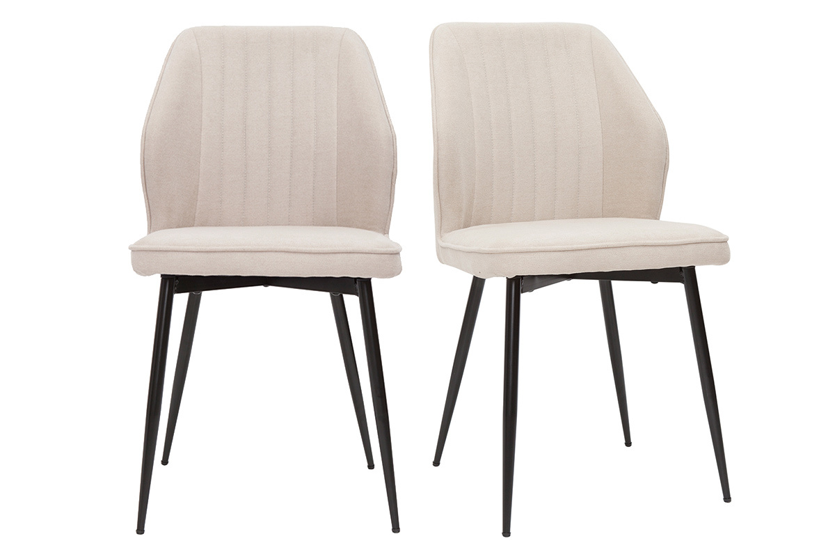 Sedie design in tessuto effetto velluto beige e base metallo nero (set di 2) FANETTE