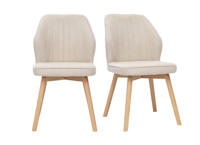 Sedie design in tessuto effetto velluto beige e legno chiaro (set di 2) FANETTE