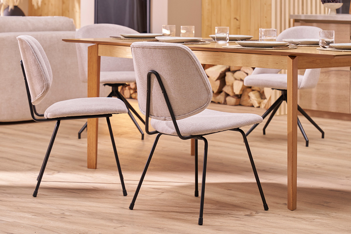 Sedie design in tessuto effetto velluto beige e metallo nero (set di 2) BARNET
