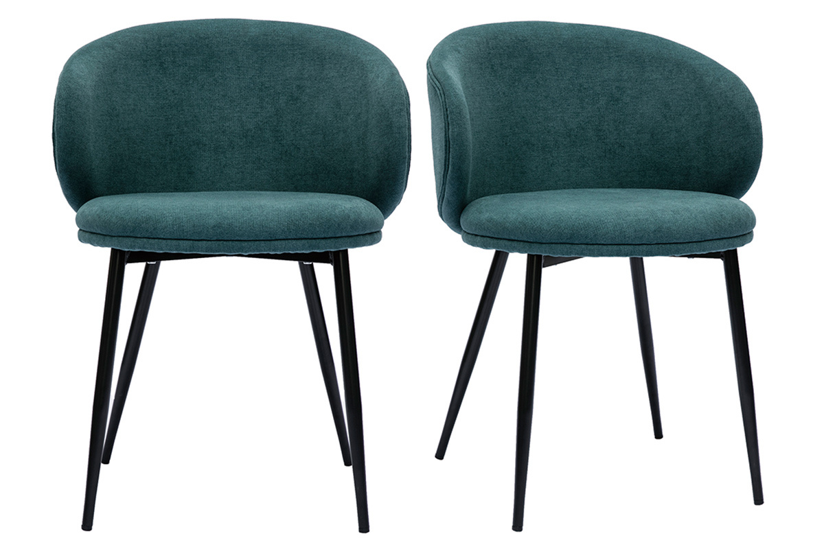 Sedie design in tessuto effetto velluto blu anatra e metallo nero (set di 2) ROSALIE