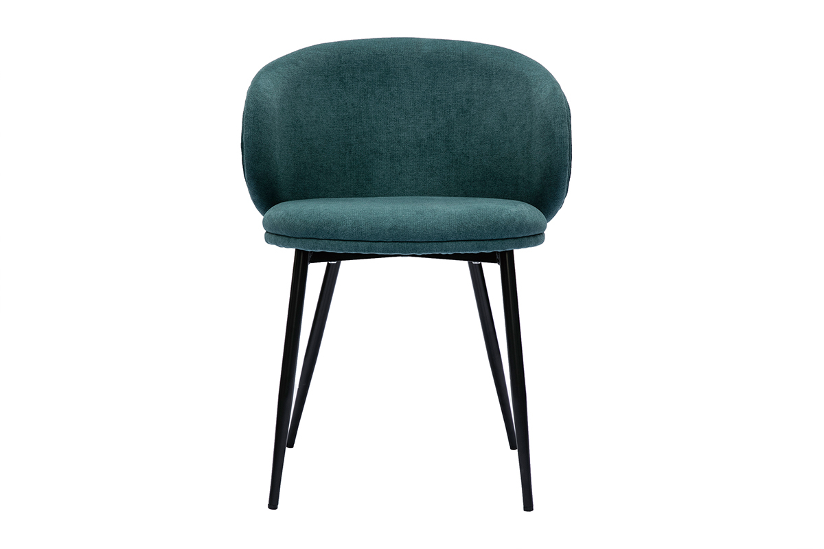 Sedie design in tessuto effetto velluto blu anatra e metallo nero (set di 2) ROSALIE