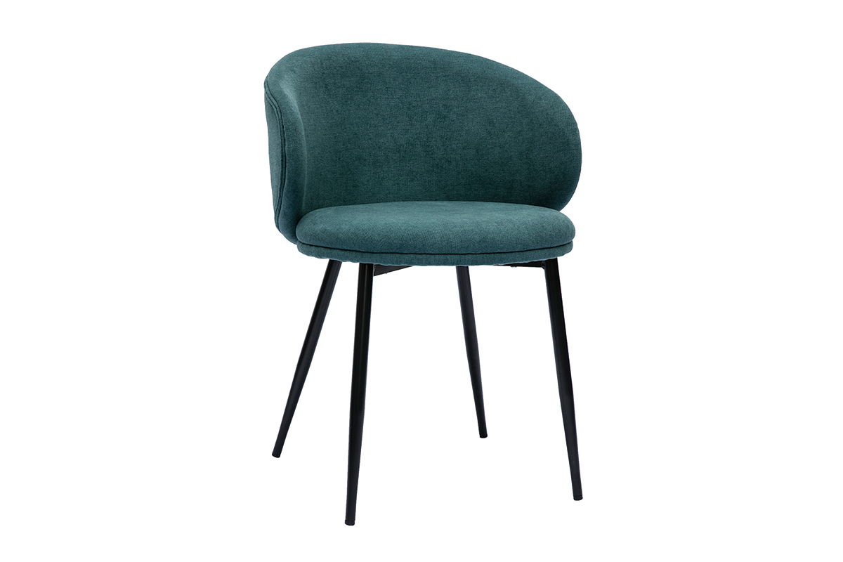 Sedie design in tessuto effetto velluto blu anatra e metallo nero (set di 2) ROSALIE
