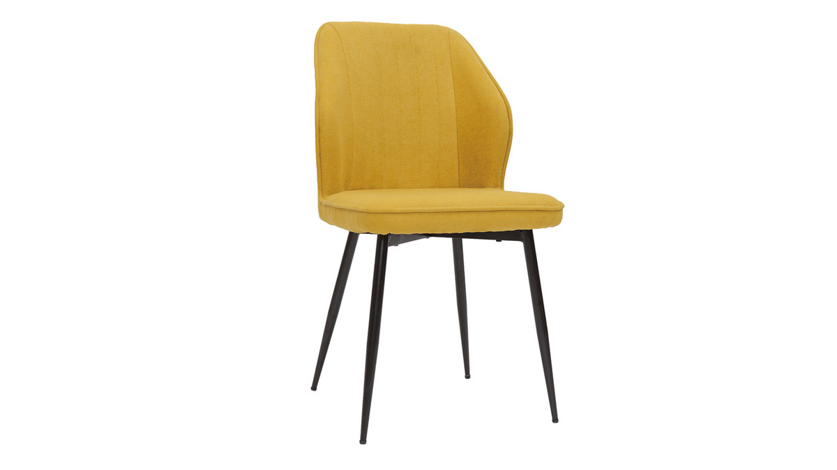 Sedie design in tessuto effetto velluto giallo senape e base metallo nero (set di 2) FANETTE