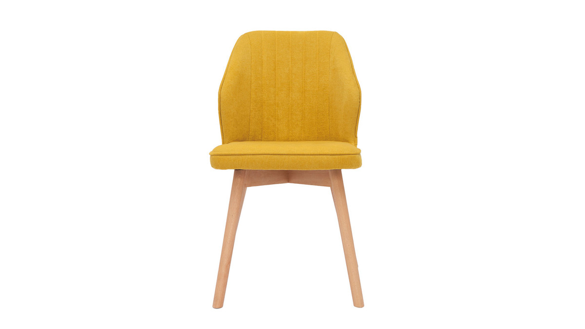Sedie design in tessuto effetto velluto giallo senape e legno massello chiaro (set di 2) FANETTE