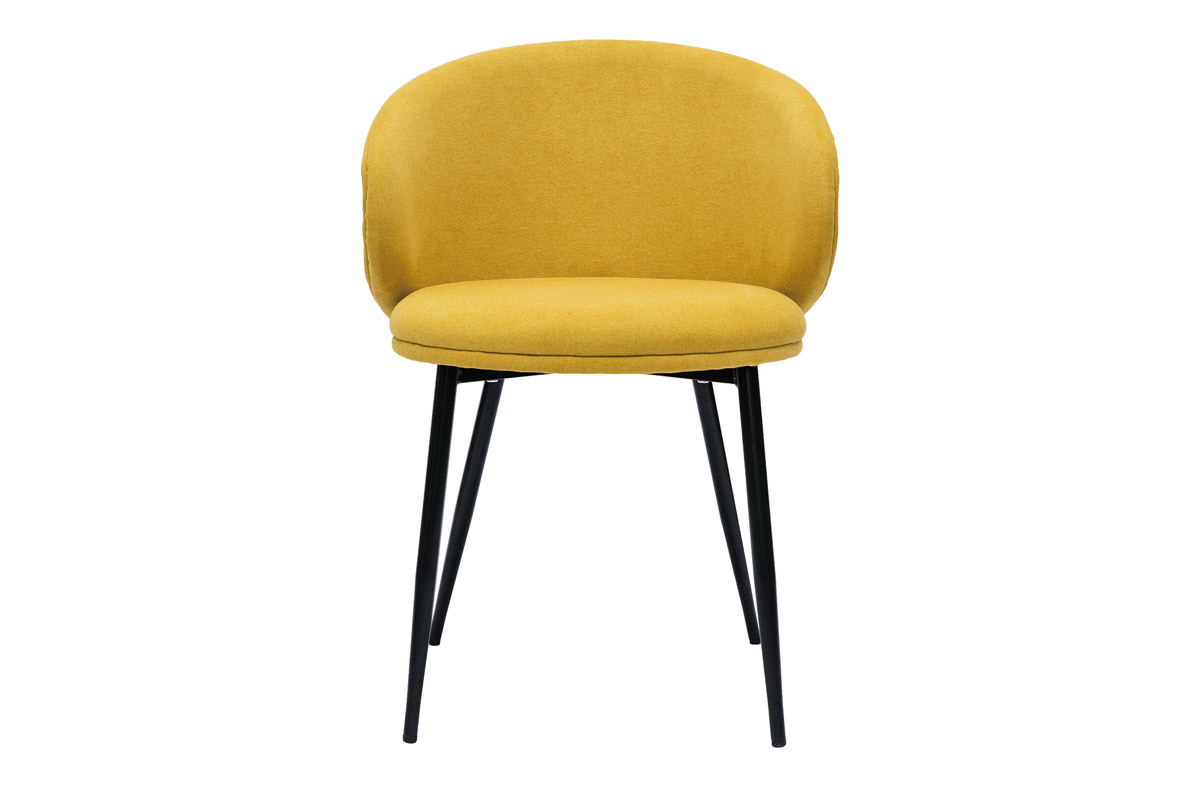 Sedie design in tessuto effetto velluto giallo senape e metallo nero (set di 2) ROSALIE