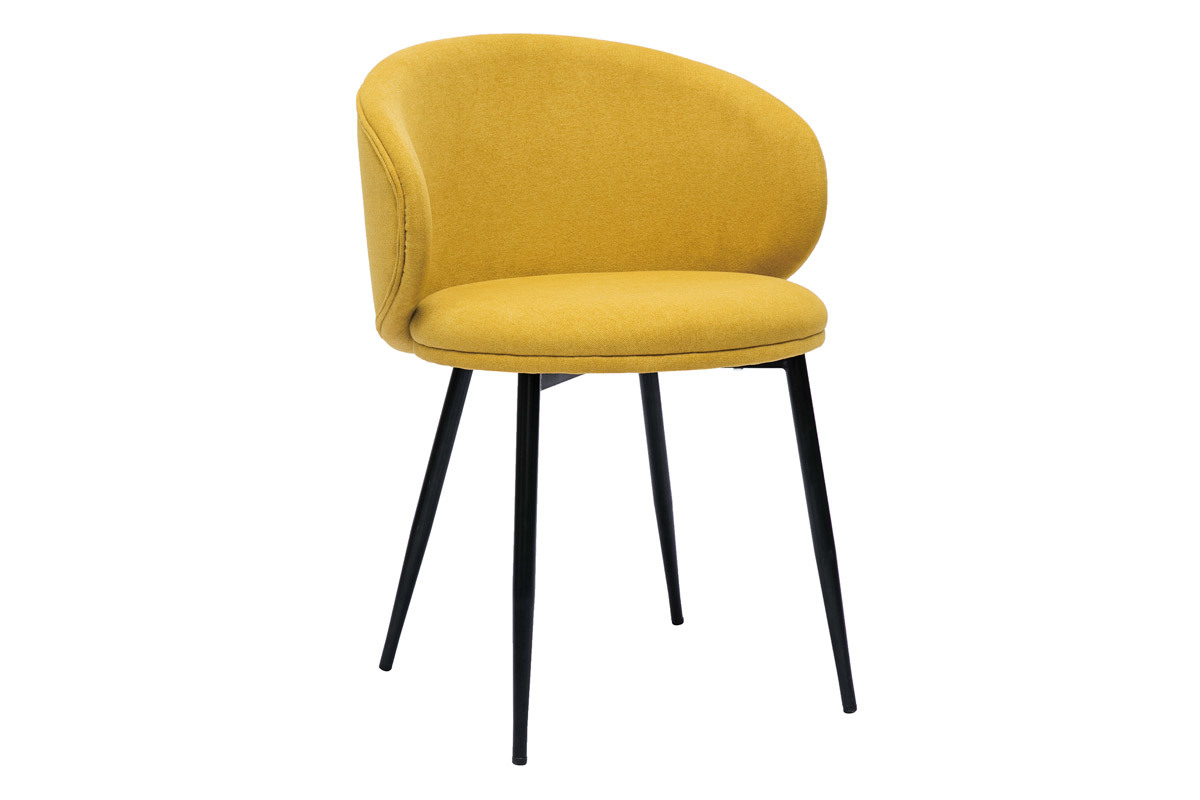 Sedie design in tessuto effetto velluto giallo senape e metallo nero (set di 2) ROSALIE