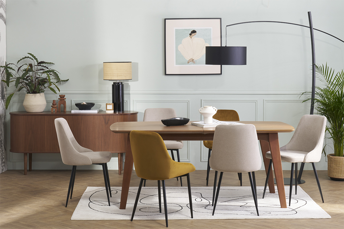 Sedie design in tessuto effetto velluto grigio chiaro e metallo nero (lotto di 2) CULT