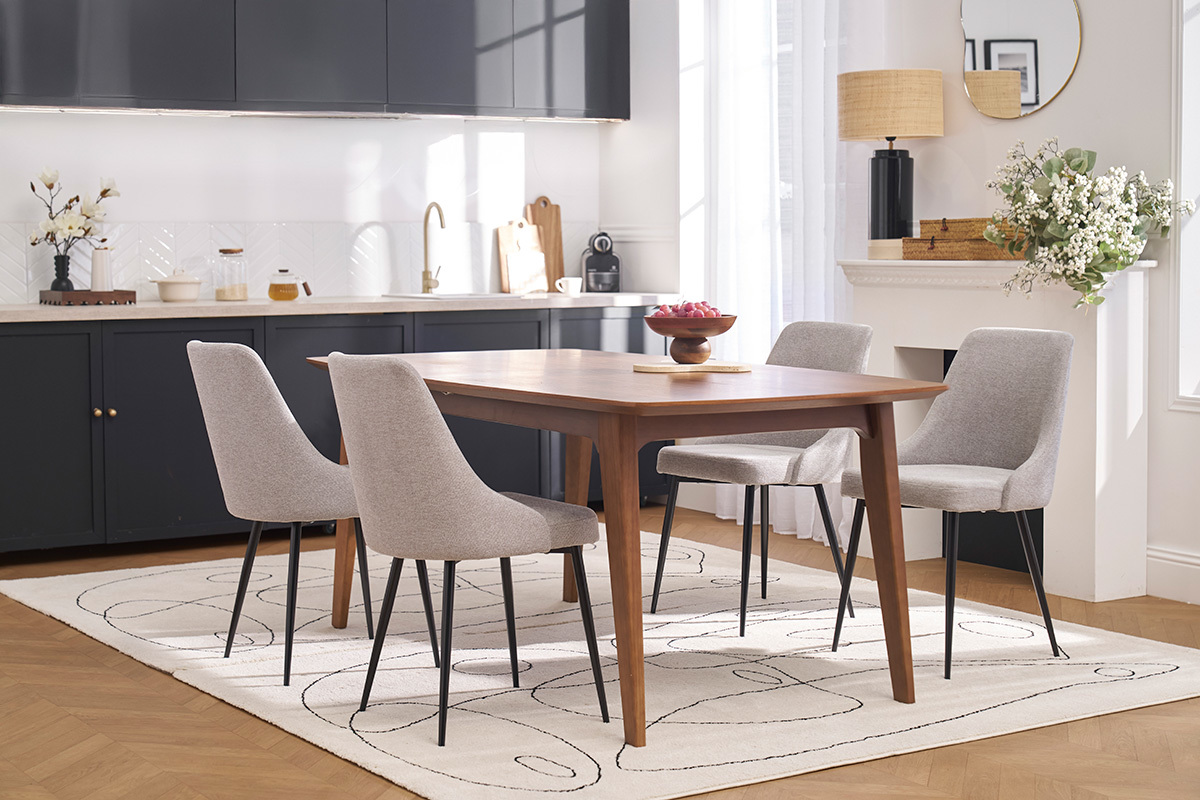 Sedie design in tessuto effetto velluto grigio chiaro e metallo nero (lotto di 2) CULT