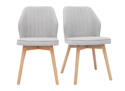 Sedie design in tessuto effetto velluto grigio e legno massello chiaro (set di 2) FANETTE