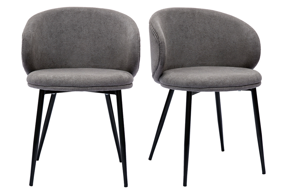 Sedie design in tessuto effetto velluto grigio e metallo nero (set di 2) ROSALIE