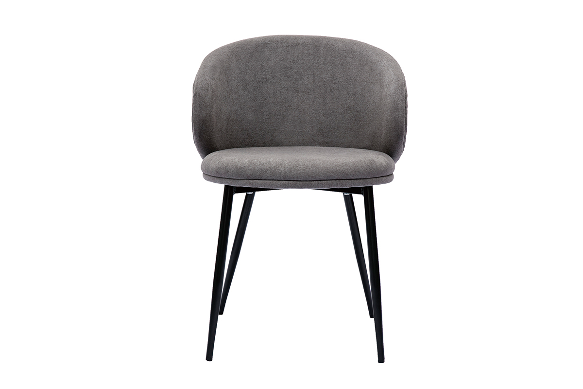 Sedie design in tessuto effetto velluto grigio e metallo nero (set di 2) ROSALIE