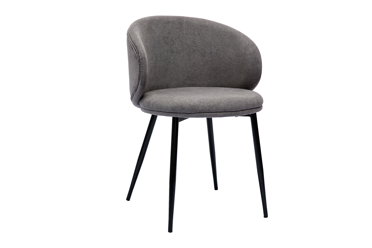 Sedie design in tessuto effetto velluto grigio e metallo nero (set di 2) ROSALIE