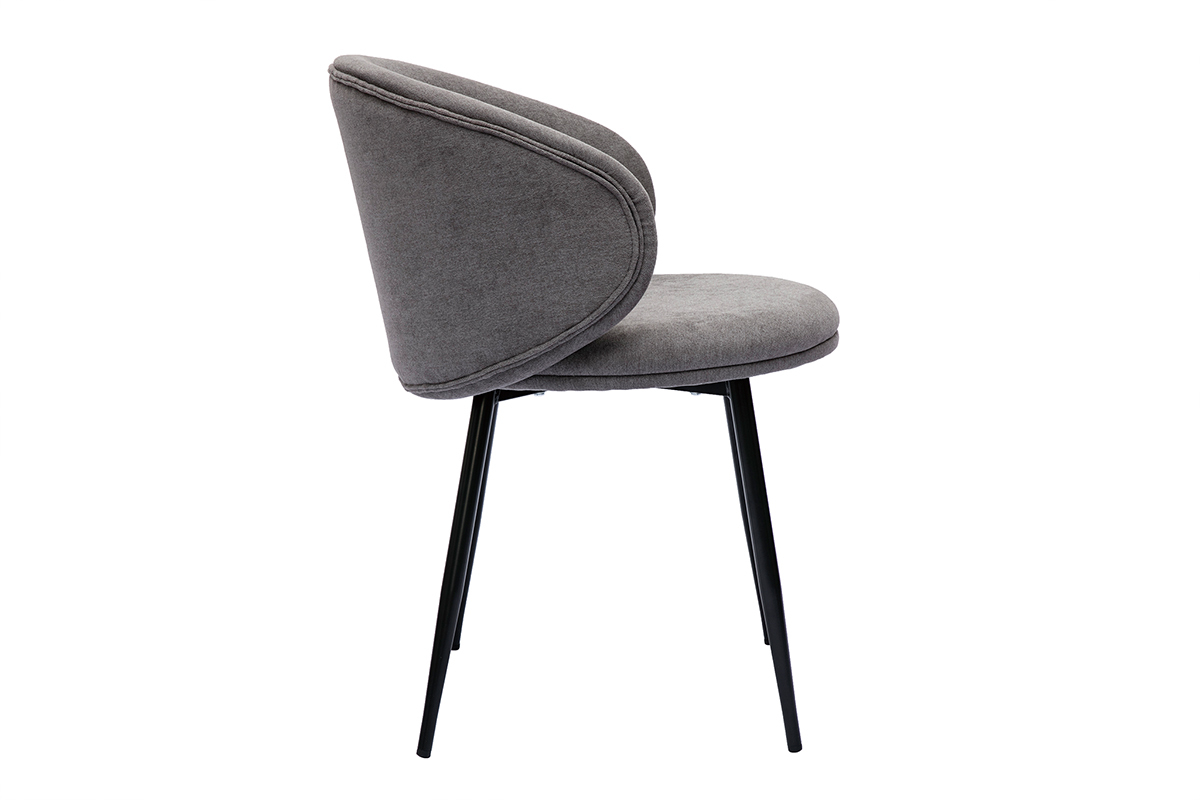 Sedie design in tessuto effetto velluto grigio e metallo nero (set di 2) ROSALIE
