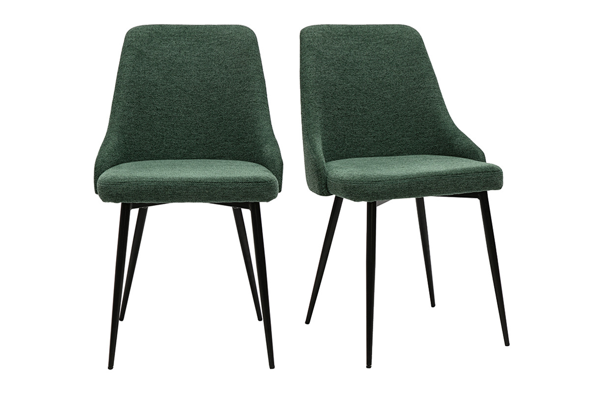Sedie design in tessuto effetto velluto testurizzato verde scuro e metallo nero (set di 2) CULT